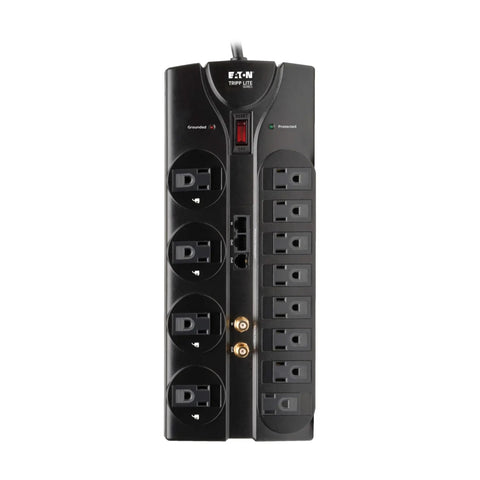 Home Theater Surge Protector Power Strip With 12 Outlets 8 Feet Flat Plug Extension Cord 2880 Joules Coax Input RJ11 RJ45 Ports