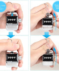 Two Pack Heavy Duty Metal Tally Click Counter Four Digit Mechanical Handheld Tracker demonstrating reset and counting mechanism.