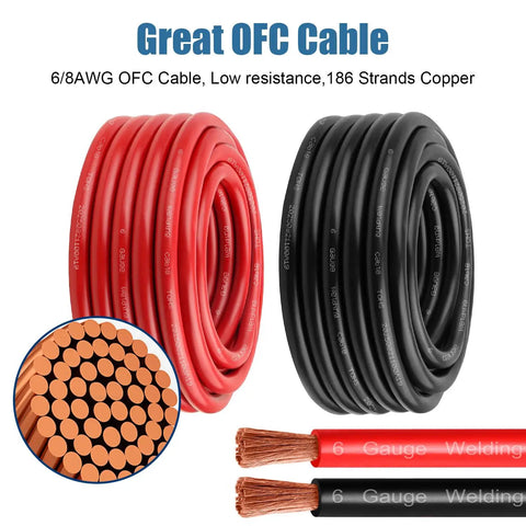 8 AWG Beefy Battery Power Cable 5ft Red And 5ft Black Flexible OFC Copper Welding Cable With Lugs Terminal Connectors And Heat Shrink Tube For Automotive Battery Inverter Boat And Generator, red and black cable coils