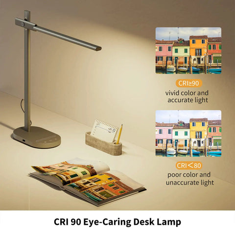 Modern Desk Lamp Metal Aluminum Alloy Dimmable LED Desk Light With USB Charging Port Eye Caring Table Lamp Touch Control Five Color Modes And Six Brightness Levels Timer For Home Office And Bedroom with CRI 90 display