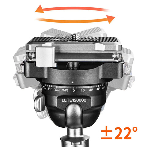 Auto Locking Quick Release Plate With Universal Tripod Base Rock-Solid Anti-Slip Stability For Sliders And Vertical Filming Quick Press-To-Release 15Kg Load Capacity QF 60 Black with 360-degree rotation and tilt adjustment shown.