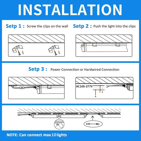 Installation instructions for LED Shop Light Two Foot Energy Saving 20W 3000LM 6500K Daylight T8 Tube With Clear Cover