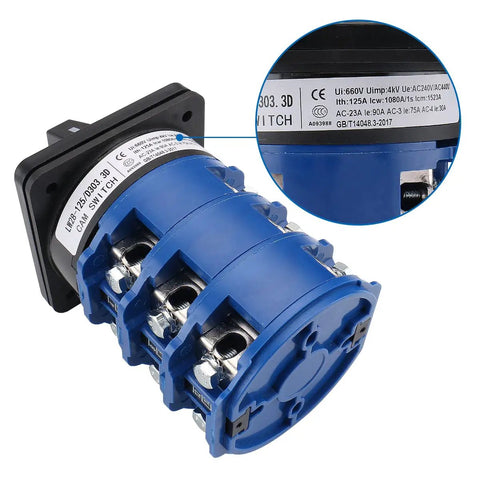 Beefy Heavy Duty Three Phase Rotary Changeover Switch 125A 660V Three Position 1 0 2 With Twelve Terminals Panel Mount SZW26 125 D3033