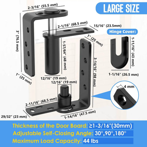 Heavy Duty Self Closing Saloon Door Hinges 4 Pack Black Large 304 Stainless Steel measurements and specifications image.
