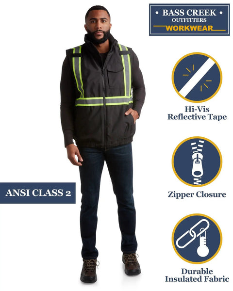 Hi Vis Yellow Insulated Safety Vest For Men With Reflective Tape Construction Workwear High Visibility Vest For Cold Weather Large Size