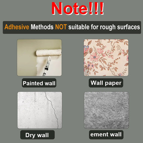 Image showing surfaces not suitable for No Drill Furniture Wall Anchors Set: painted wall, wallpaper, drywall, and cement wall.