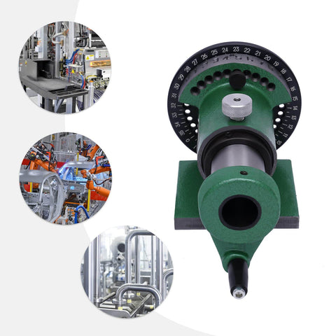 Front view of Do-It-All Indexing Spin Jigs Fixture For Milling Lathe And Grinding, 5C Compatible, green with dial and knobs