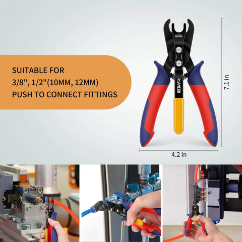 Air Line Pliers For Quick Disconnects No Fuss Easy Push To Connect Tool suited for 3/8 and 1/2 inch pneumatic hoses 10mm 12mm.