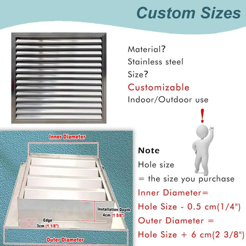 Image of Snag This Hella Sturdy 304 Stainless Steel Vent Grille Access Panel With A Removable Filter Tray And No Sweat Mounting for size customization.