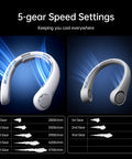 Portable Neck Fan With 5 Speed Settings Hands Free Wearable Bladeless Personal Cooling Fan 5000mAh Rechargeable Battery