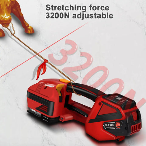 Heavy Duty Automatic Strapping Machine Built Tough Electric Banding Tool With 4000Mah Battery PP PET Strap Sealer showcasing adjustable 3200N stretching force.