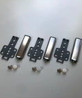 Super Slick Push To Open Cabinet Latches With Strong Magnet Set Of 3 Silver Touch Release Handles For Kitchen Cupboards And Drawers Quick Install Kick Open Hardware parts displayed with silver latches and mounting hardware.