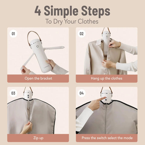 4-step guide using Portable Electric Clothes Dryer With Shoe Drying Attachment And Foldable Drying Rack Ultra Quiet Motor Auto Shutoff