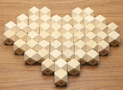 Unpainted Faceted Geometric Wood Beads 16mm With 3.5mm Holes Natural Color For DIY Jewelry Making 100 Pieces Dope Assortment