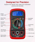 Digital Multimeter With Test Leads And Backlit LCD Display For Measuring AC DC Voltage DC Current Ohms Resistance Continuity And Diodes.