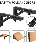 These Badass Heavy Duty Folding Shelf Brackets Bring Serious Strength As A 10 Inch Floating Triangle Wall Mount Hinge Setup for easy folding.