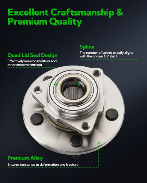 Front Wheel Hub Bearing Assembly 2 Pack For Nissan Sentra 2007-2012 And Nissan Rogue 2008-2013 5 Lug OEM Replacement Replaces 513298 WE60491 BR930772 Durable Hub Module, showing spline and seal design.