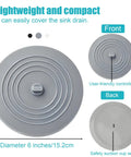 Six Inch Silicone Tub Stopper Five Pack Flat Suction Drain Plug That Locks Smooth As Silk For Bathtub Or Kitchen Sink Foul Odor Blocked Heavy Duty Rinse Ready Cover Grey front and back view.