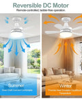 Seventeen Point Seven Inch Socket Fan Light With Remote, reversible DC motor for summer and winter, living room installation