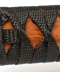 Close-up of rope-wrapped grip on Wooden Bokken With Rope Wrapped Grip And Plain Natural Saya For Iaido And Aikido Training, Hardwood Construction