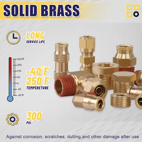 150-piece solid brass DOT push-to-connect fittings and nylon air tubing kit; 1/4, 1/8, 3/8, 1/2 in