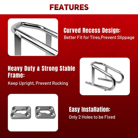 Features of Heavy Duty Motorcycle Wheel Chock Stand Fits 5.5 Inch Wide Tires Portable Removable Chock For Trailer And Garage