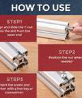 Instructions for using Bulletproof Heavy Duty Hammer Nuts Sliding T Fasteners for 3030 Aluminum Extrusion with images.