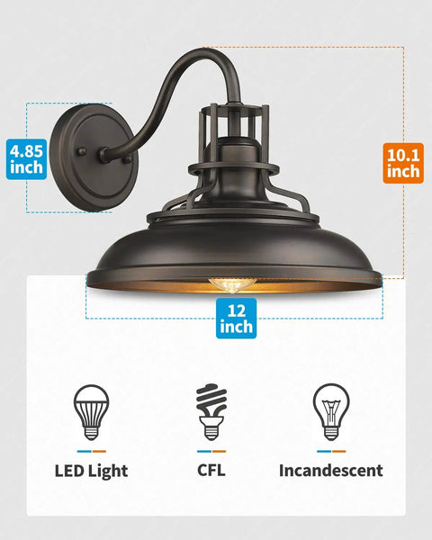 Oil Rubbed Bronze Barn Light Fixture With Hammered Metal Shade Vintage Farmhouse Outdoor Wall Sconce For Front Porch And Garage 12 Inch Exterior Lighting