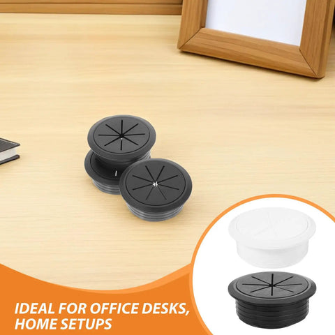 20 Piece Desk Cable Grommet Kit For Office Desks With Slick Black And White Wire Hole Covers Easy No Tool Install Conceal Cables On Your Computer Desk Plastic Grommets And Plugs For A Clean Tidy Pro-Grade Workspace, black and white