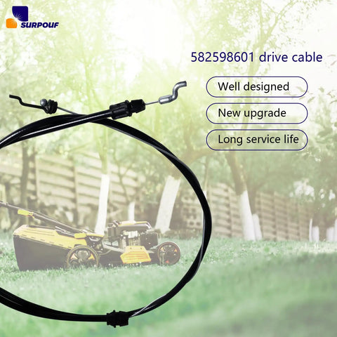 Drive Cable Replacement For Husqvarna L221A L221AK Lawn Mower with lawn background, detailed view, part number 582598601