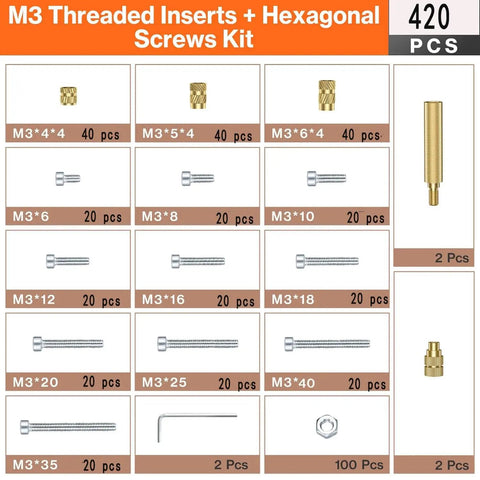 Pro Grade M3 Threaded Inserts Kit For 3D Printing With Heat Set Inserts Bolts Nuts And 60W Digital Soldering Iron Kit contents