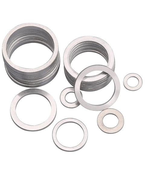 Oil Drain Plug Crush Washer Set Kit With 568 Pieces In 18 Aluminum Gasket Sizes M6-M24, visible aluminum washers on white background