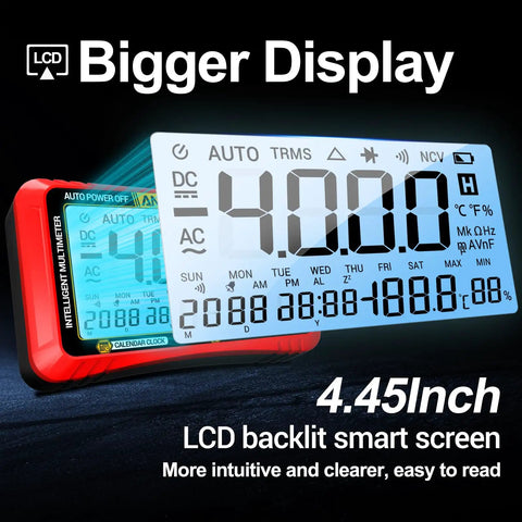 Auto Ranging Digital Multimeter With Large LCD Display And 4000 Count Voltage Tester TRMS Volt Meter highlighting bigger display