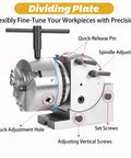 Top Shelf Six Inch Cast Iron Dividing Head Set With Three Jaw Chuck Precision Rotary Index Plates Tailstock For Cnc Milling Woodworking Workflows No Sweat Calibration with quick-release pin and adjustable spindle.