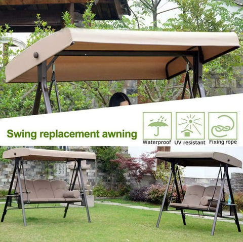 No Fuss Outdoor Swing Canopy Replacement Top Cover For 2 Or 3 Seater Hammock Waterproof Polyester Shade Khaki 158x118 cm