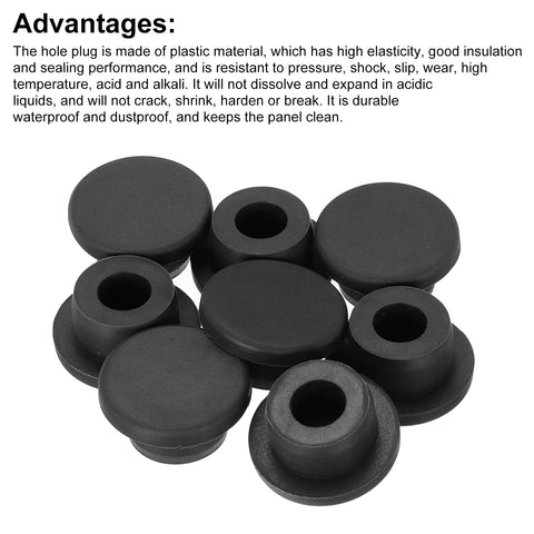 8 Pack T Shaped Silicone Plugs 19mm Three Quarters Inch Dia Round Rubber Stoppers Snap In Hole Seals Black