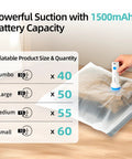 Front view of DUORAN cordless electric vacuum pump, white body with blue button, used to seal vacuum storage bags