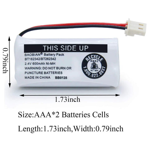 Beast Mode Ni Mh Rechargeable Cordless Phone Battery Pack Two, 2.4V 600mAh, for Vtech Cs6114 Cs6419 and ATT El52300.