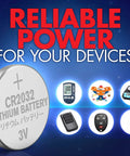 Pack Of 24 CR2032 Lithium 3V Coin Cell Batteries For Watches And Small Electronics with battery and various devices for reference.