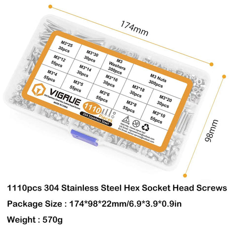 M3 Hex Socket Cap Screws Nuts Kit In Stainless Steel Assortment With Washers Includes Allen Wrench And Curved Tweezer