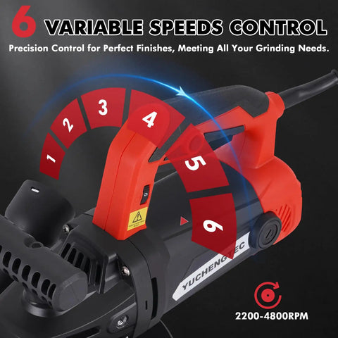 Side view of Beast Power 7 Inch Concrete Floor Grinder with Dust Collection System showing variable speed control dial.