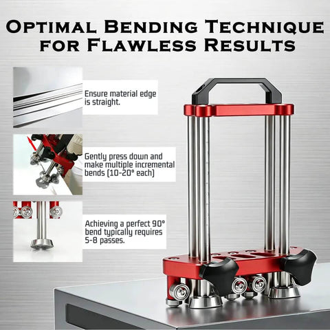 Sheet Metal Bender With Dual Station Rollers For 0 To 100 Degrees, lightweight 7-inch tool for bending metal sheets on a workbench.