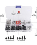 Pro RC Car Work Stand Repair Station With Screws Kit showcasing various screws and 4-in-1 hex sleeve compartmentalized in plastic box
