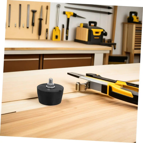 4 Pack Rubber Vibration Mounts With Threaded Design Floor Protectors For Furniture And Precision Instruments Heavy Duty Tough As Nails Shock Absorbers For Washing Machines And Mechanical Equipment Anti Slip Pads, black threaded mount on wood workbench