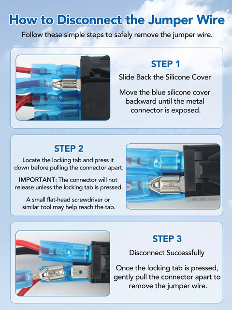 Instructions on disconnecting jumper wire for Rocker Switch With Aluminum Mounting Panel, IP68 Waterproof Five Pin SPST On Off Toggle