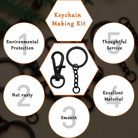 Chill Out With This Badass 150 Piece Black Swivel Snap Hook And Key Chain Kit showing black lobster clasp and keyring.