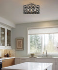 Kitchen with Dope 16 Inch 3 Light Modern Semi Flush Mount Ceiling Light With Metal Drum Shade In Warm Brass And Black Finish