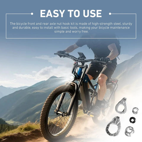 Front view of Titgoes bike axle nuts and safety washers kit; universal front and rear wheel fasteners for most bikes.