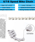 Bike Chain Repair Kit For 6/7/8 Speed Bikes With Chain Breaker And Link Pliers, silver chain, connector, specifications.