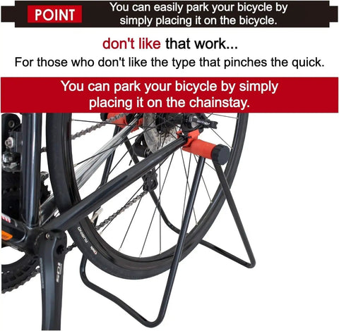 Bike positioned on Beefy Heavy Duty Folding Bike Stand For Mountain And Road Bikes With A 360 Degree Clamp Lightweight Aluminum Alloy And PVC Portable Repair Stand For Easy Bike Maintenance And Quick Cleaning.